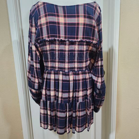 Torrid Pink Blue Plaid Babydoll Tunic Size 3 - Picture 6 of 8